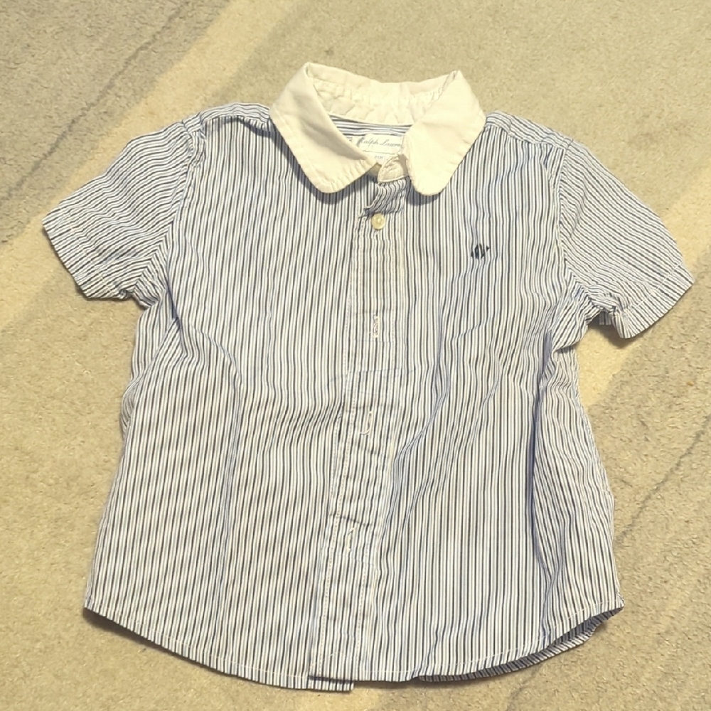 Ralph Lauren Blue and White Striped Short-Sleeve Button-Down Shirt